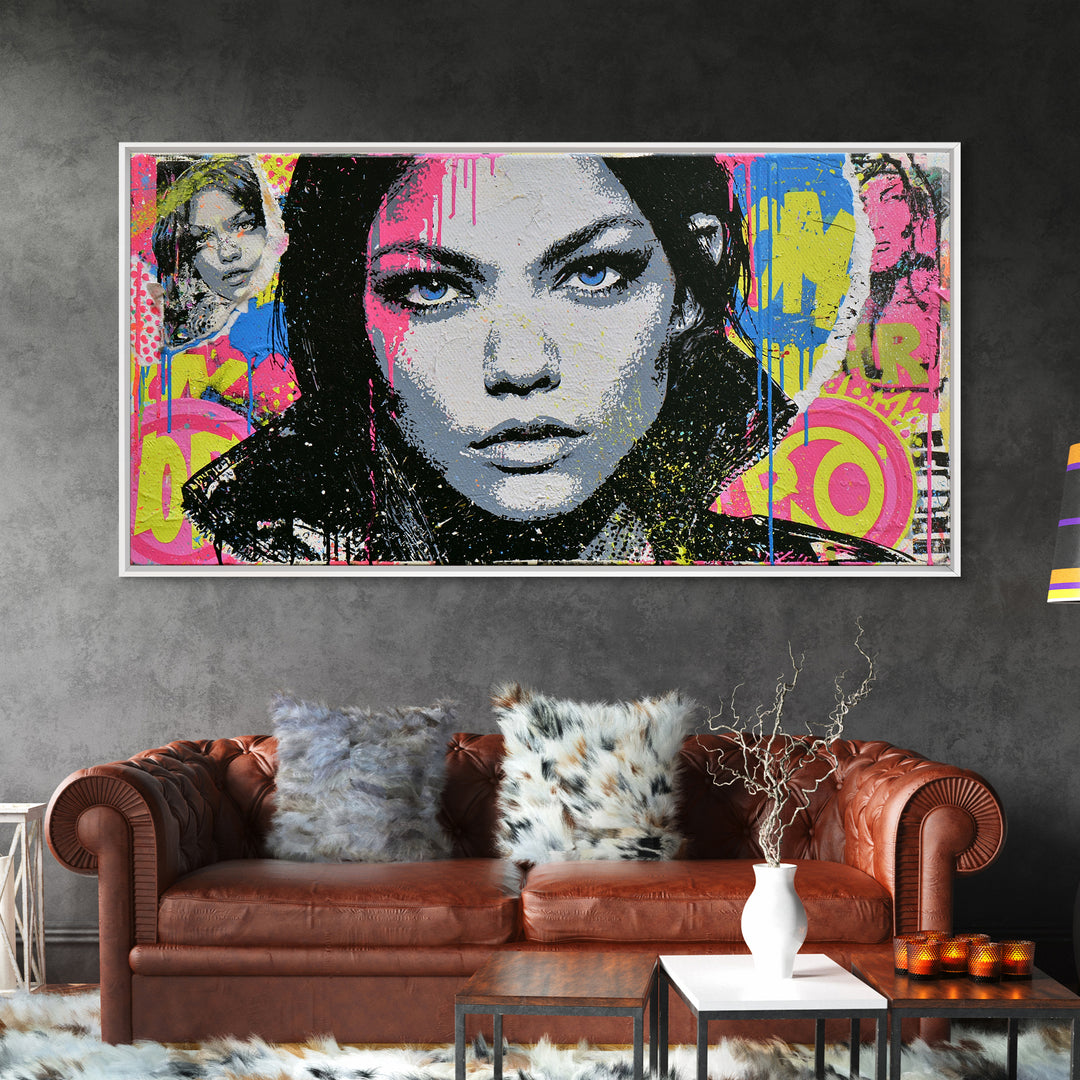Bold Stencil Portrait Canvas Print, Street Art, Abstract Painting, Living Room Decor, Fine Art, Urban, Gallery Decor, STR-2x1-69