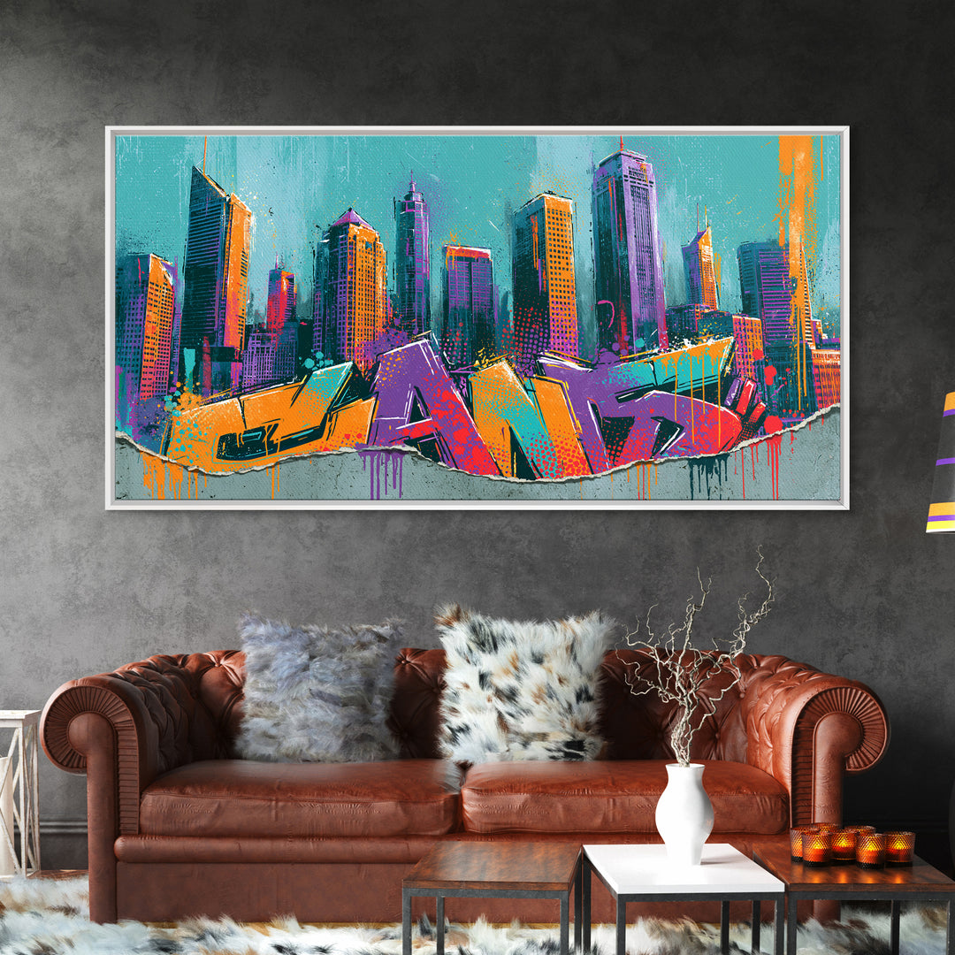 Urban Skyline Made from Stencil Layers Canvas Print, Street Art, Living Room Decor, Abstract Art, Urban, Abstract Painting, STR-2x1-82