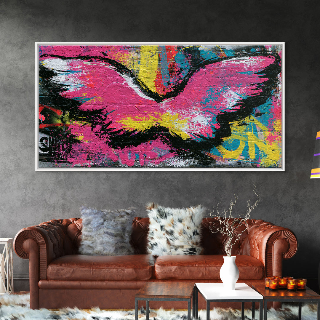 Graffiti Angel Wings Framed Canvas Print, Street Art, Modern Art, Living Room Decor, Urban, Neutral Decor, Modern Decor, STR-2x1-97