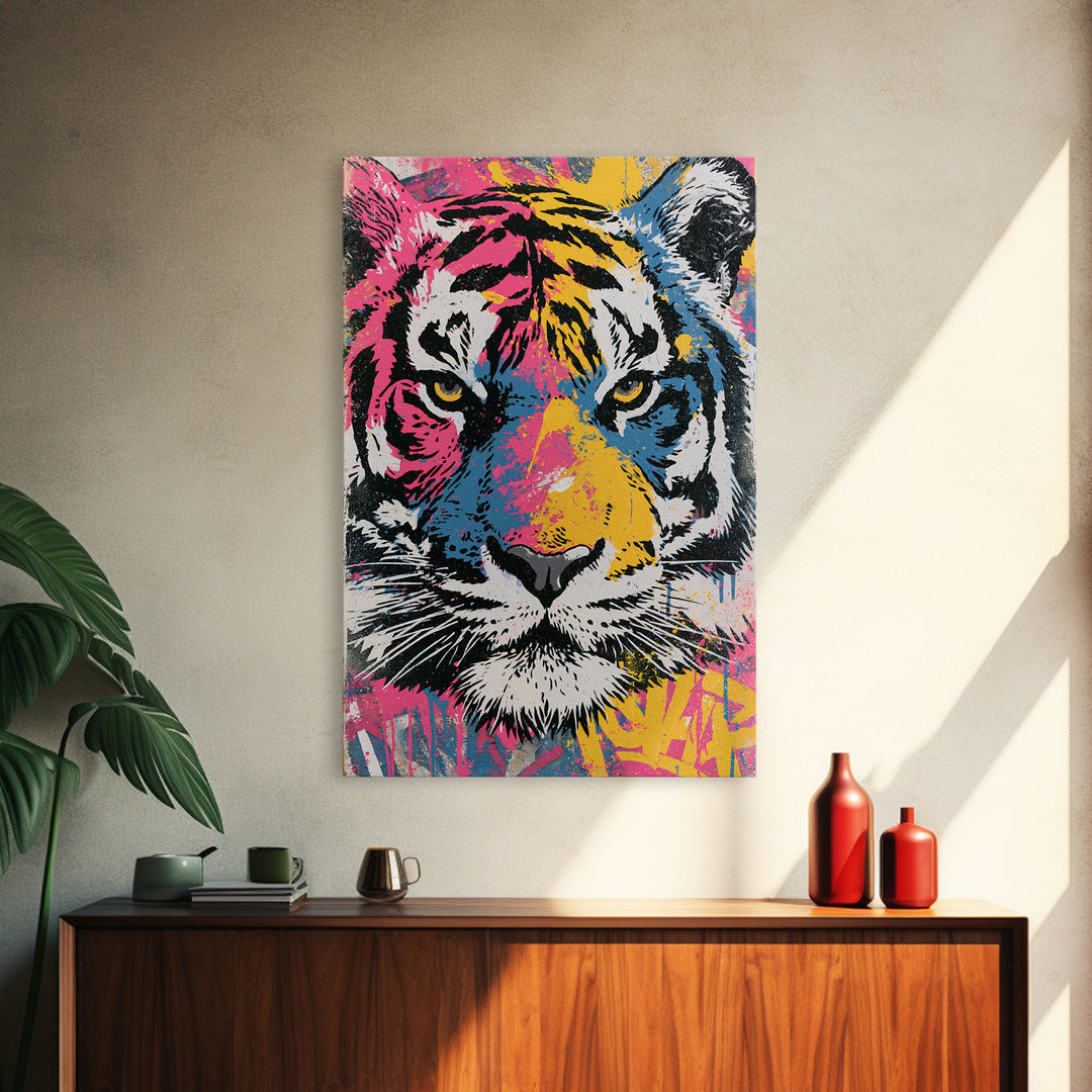 Spray Painted Tiger Face Canvas Print, Street Art, Gallery Decor, Living Room Decor, Fine Art, Urban, Wall Art, Home Decor, STR-2x3-16