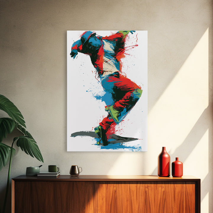 Breakdancer Frozen in Energetic Motion Framed Canvas Print, Street Art, Living Room Decor, Abstract Art, Urban, STR-2x3-2