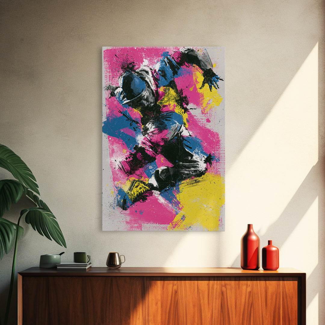 Breakdancer Frozen in Energetic Motion Canvas Print, Street Art, Art, Living Room Decor, Fine Art, Urban, Watercolor Painting, STR-2x3-50
