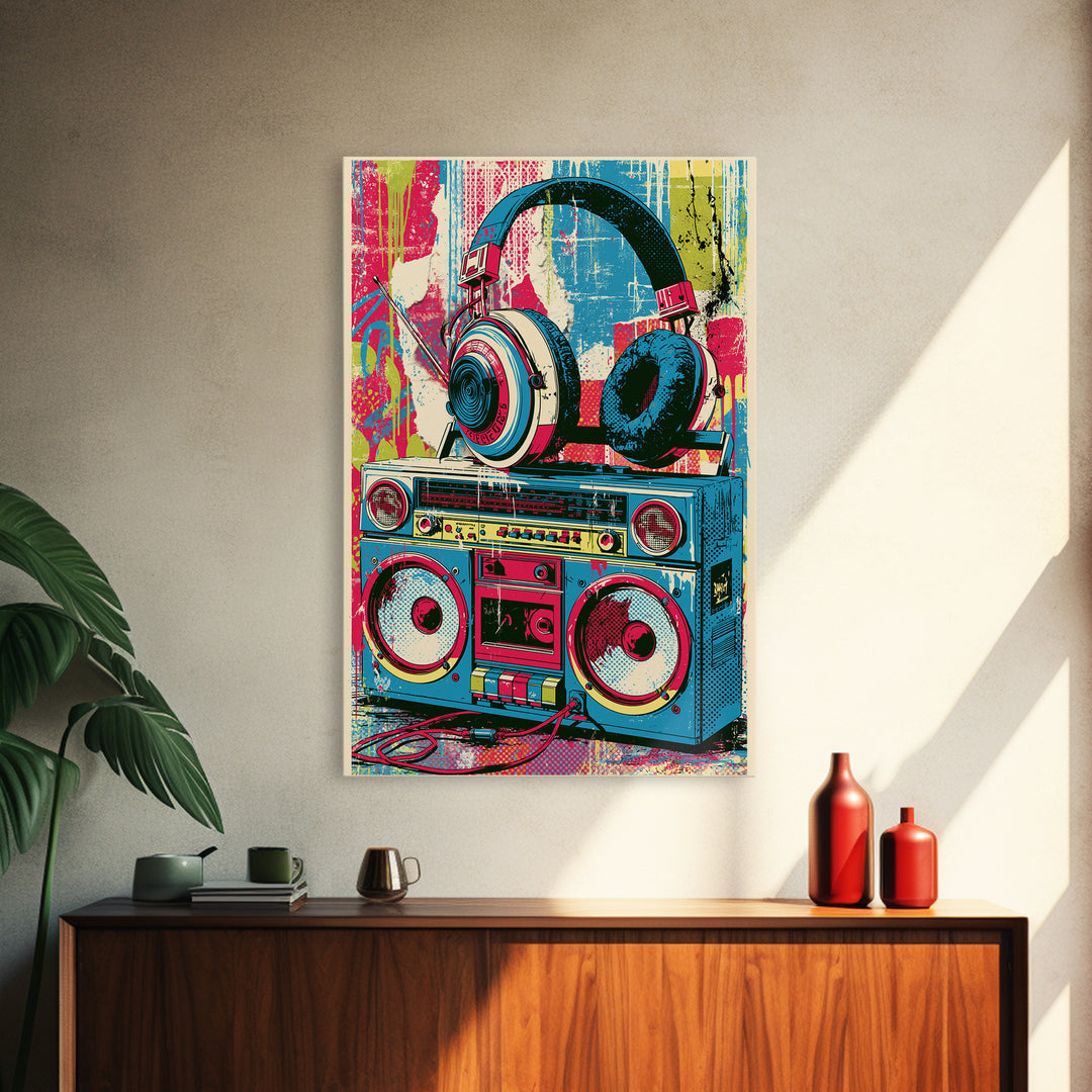 Boombox and Headphones Canvas Print, Street Art, Canvas Print, Living Room Decor, Fine Art, Urban, Graffiti Art, Gallery Decor, STR-2x3-65