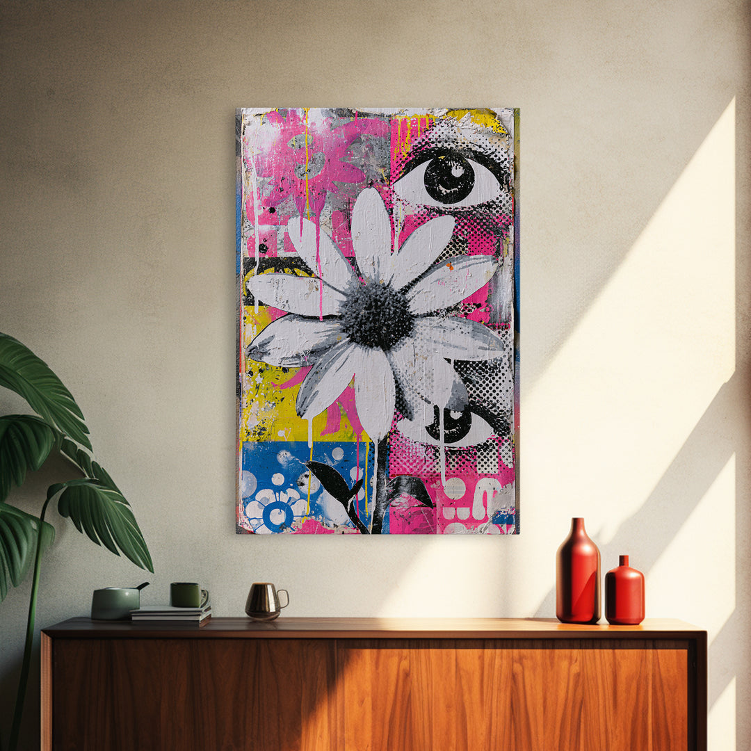 Paste Up Collage of Flowers and Eyes Canvas Print, Street Art, Wall Hangings, Living Room Decor, Fine Art, Urban, Modern Art, STR-2x3-66