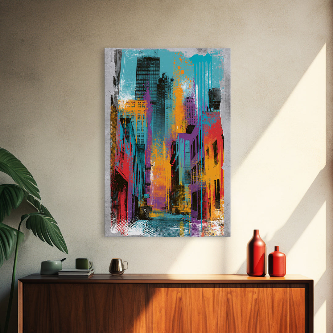Urban Skyline Made from Stencil Layers Canvas Print, Street Art, Canvas, Living Room Decor, Fine Art, Urban, Colorful Wall Art, STR-2x3-70