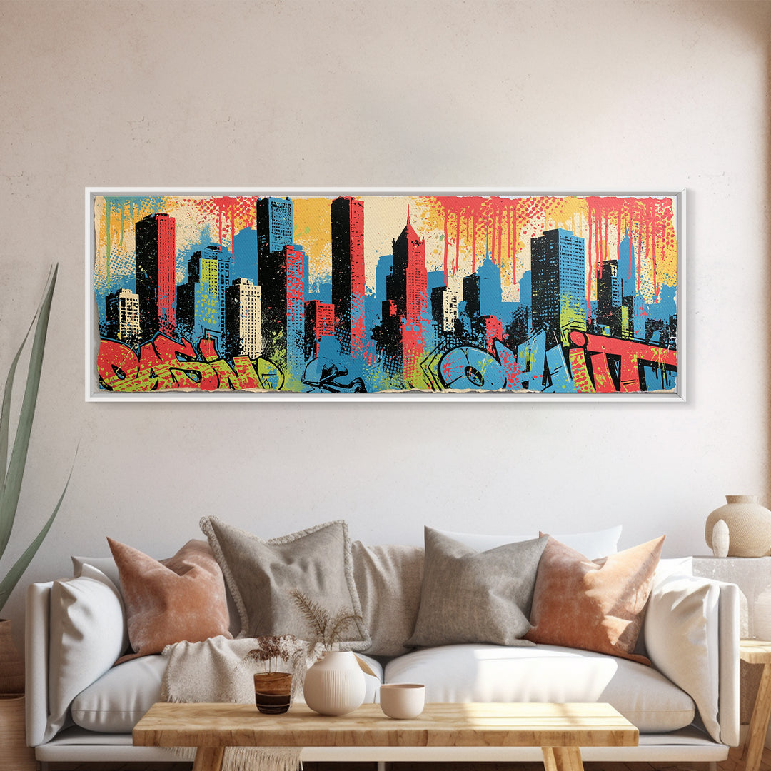 Urban Skyline Made from Stencil Layers Canvas Print, Street Art, Living Room Decor, Abstract Art, Urban, Abstract Painting, STR-3x1-30