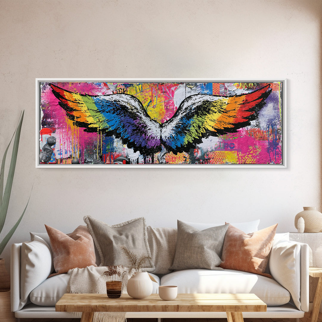 Graffiti Angel Wings Framed Canvas Print, Street Art, Gallery Decor, Living Room Decor, Fine Art, Urban, Wall Art, Home Decor, STR-3x1-69