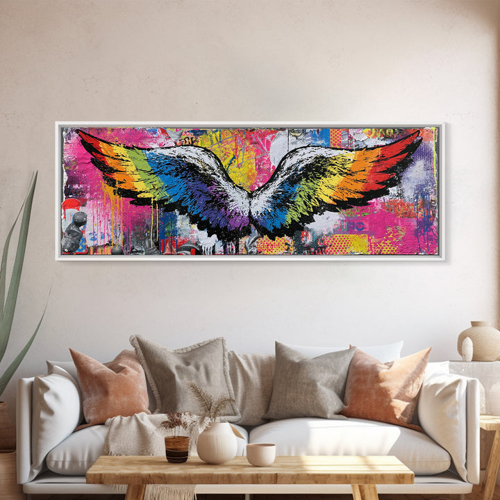 Graffiti Angel Wings Framed Canvas Print, Street Art, Gallery Decor, Living Room Decor, Fine Art, Urban, Wall Art, Home Decor, STR-3x1-69