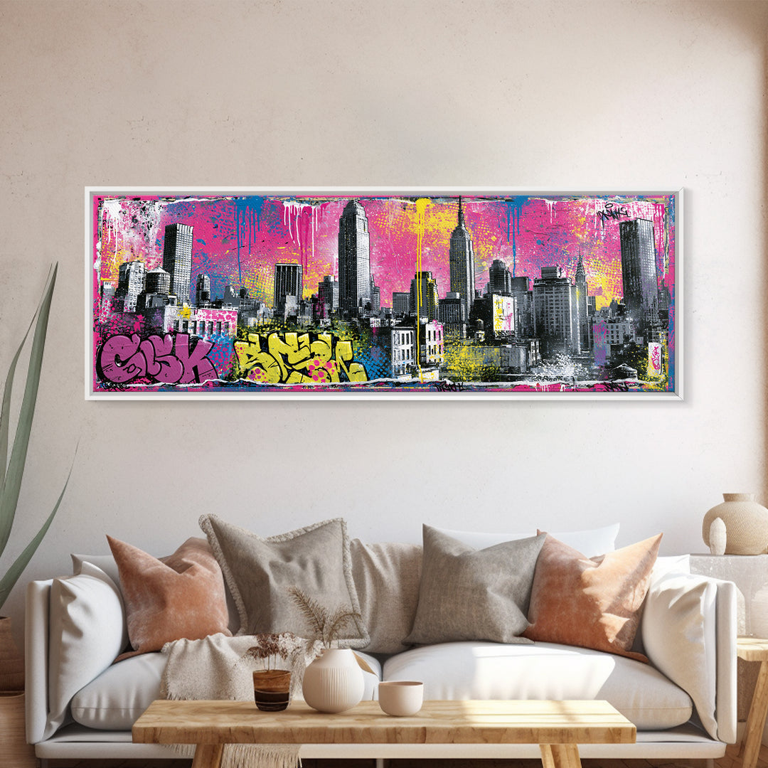 Urban Skyline Made from Stencil Layers Canvas Print, Street Art, Canvas, Living Room Decor, Fine Art, Urban, Colorful Wall Art, STR-3x1-78