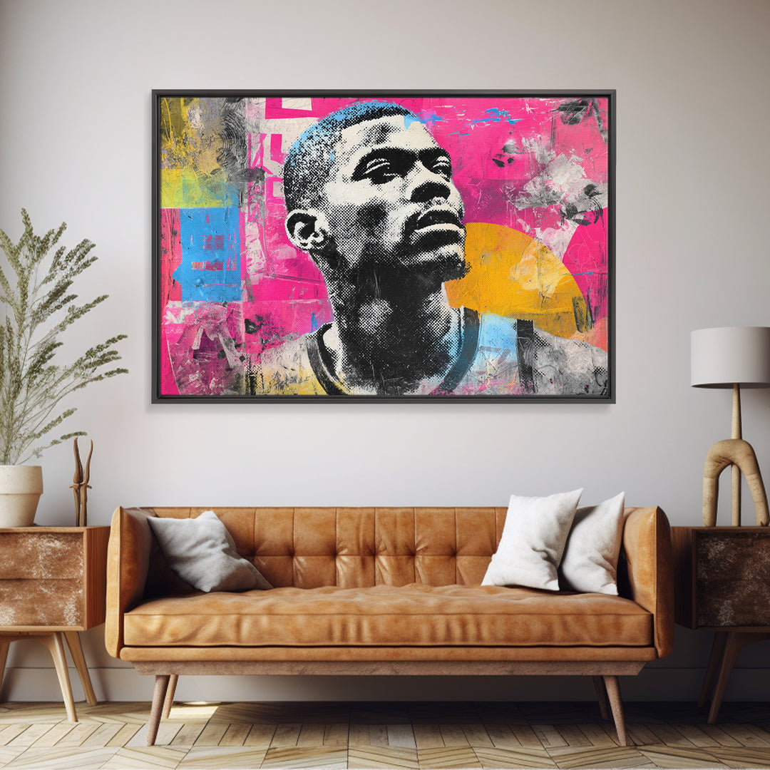 Street Basketball Player Framed Canvas Print, Street Art, Canvas Print, Living Room Decor, Fine Art, Urban, Graffiti Art, STR-3x2-10