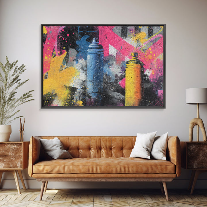 Spray Can Bouquet Framed Canvas Print, Street Art, Statement Artwork, Living Room Decor, Fine Art, Urban, Wall Decor, STR-3x2-19
