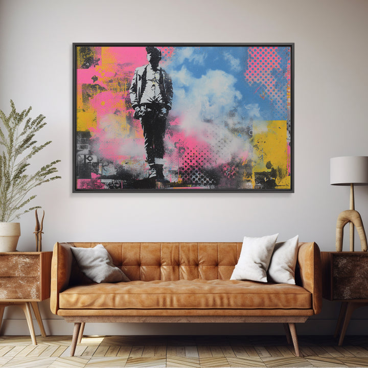 Masked Figure Surrounded by Aerosol Clouds Canvas Print, Street Art, Art, Living Room Decor, Urban, Watercolor Painting, STR-3x2-88