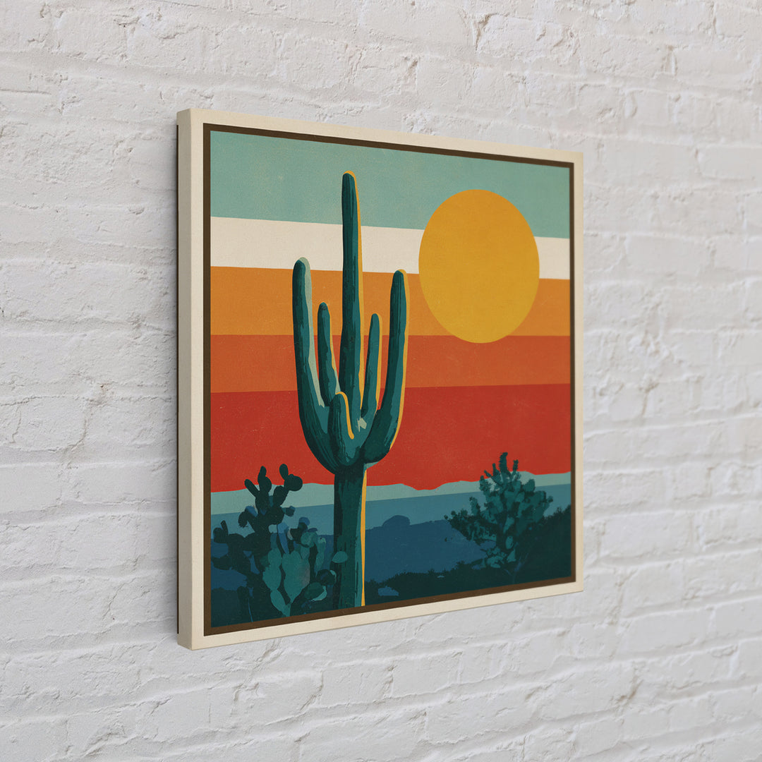Mexico Cactus and Sun Travel Poster Framed Canvas Print, Travel Poster(2), City Wall Art, Living Room Decor, Fine Art, Voyage, TPO-1x1-21