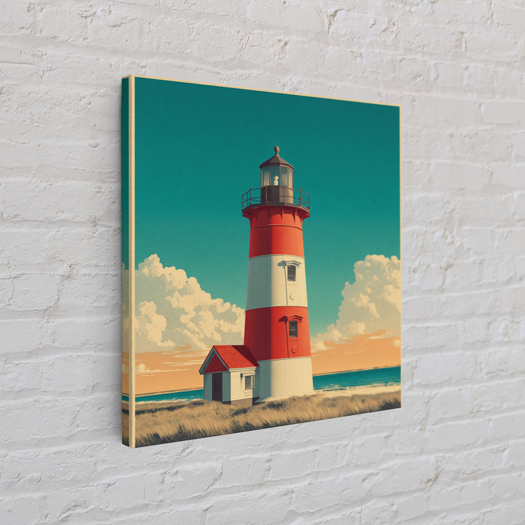 Cape Cod Lighthouse Summer Poster Framed Canvas Print, Travel Poster(2), Mid Century Wall Art, Living Room Decor, Voyage, TPO-1x1-42