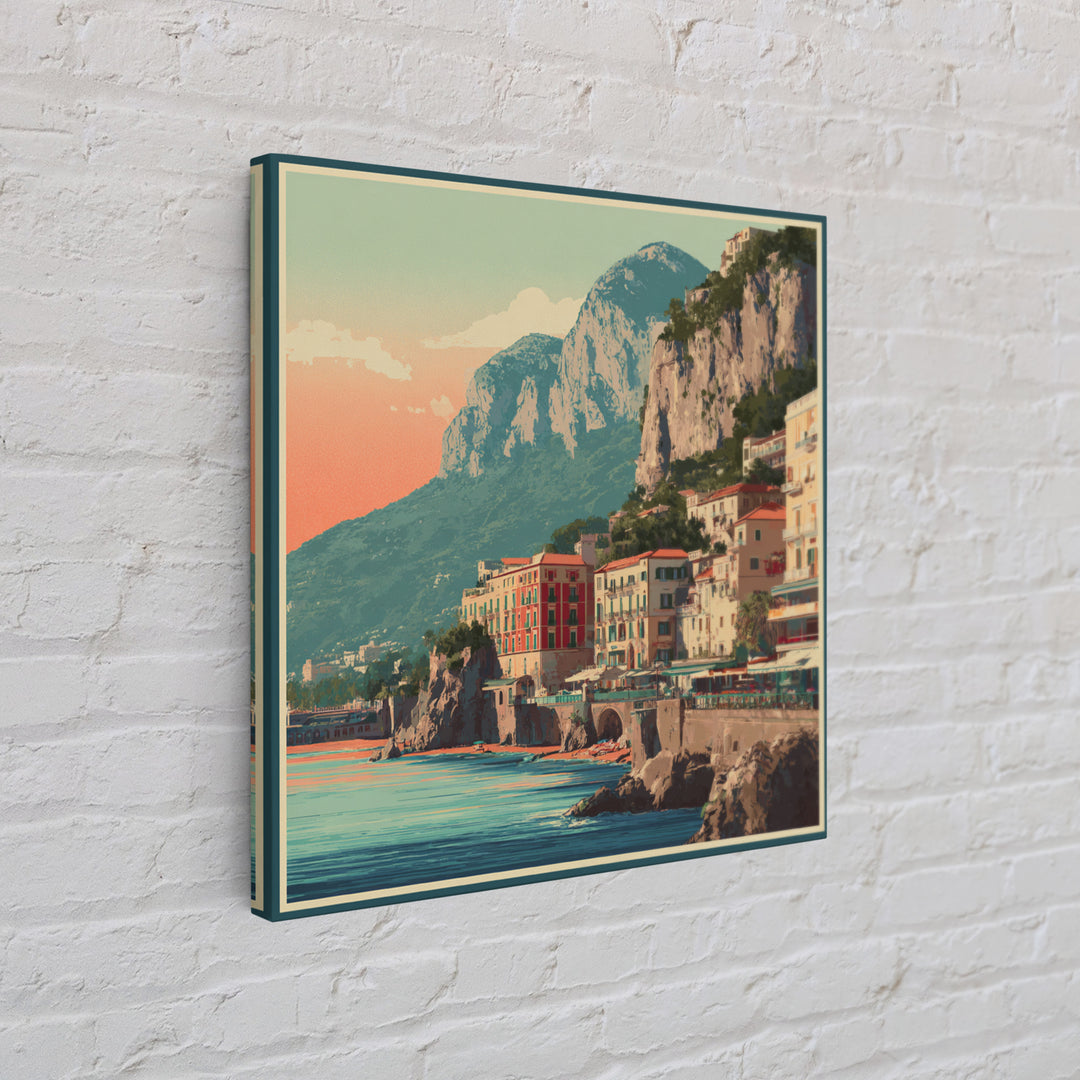 Retro Amalfi Coast Cliffs Canvas Print, Travel Poster(2), Map Print, Living Room Decor, Fine Art, Voyage, Boho Decor, TPO-1x1-50