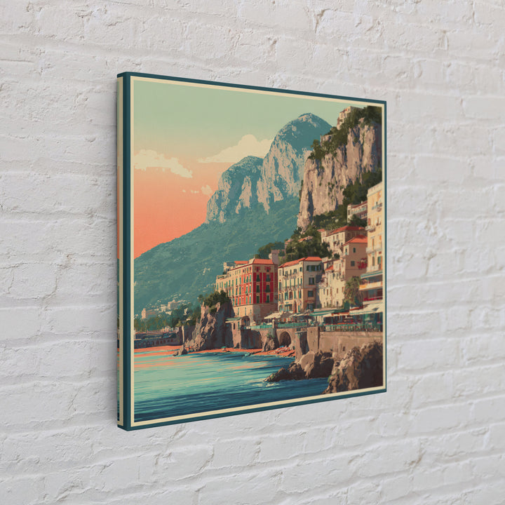 Retro Amalfi Coast Cliffs Canvas Print, Travel Poster(2), Map Print, Living Room Decor, Fine Art, Voyage, Boho Decor, TPO-1x1-50