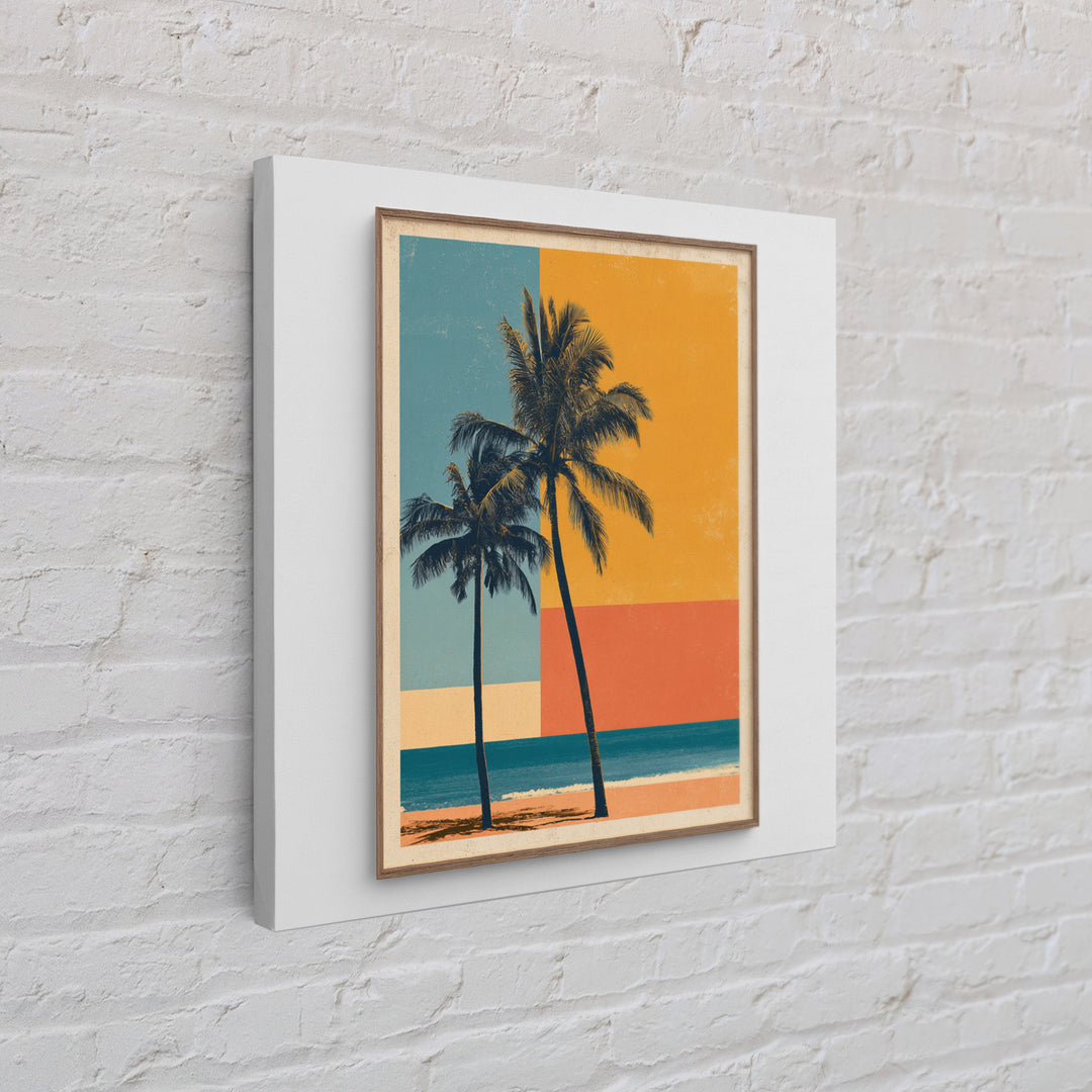 Hawaii Surf and Palm Tree Poster Framed Canvas Print, Travel Poster(2), Fine Art Print, Living Room Decor, Fine Art, Voyage, TPO-1x1-57