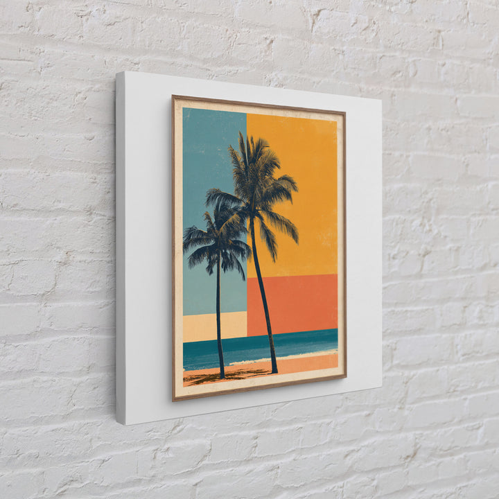 Hawaii Surf and Palm Tree Poster Framed Canvas Print, Travel Poster(2), Fine Art Print, Living Room Decor, Fine Art, Voyage, TPO-1x1-57