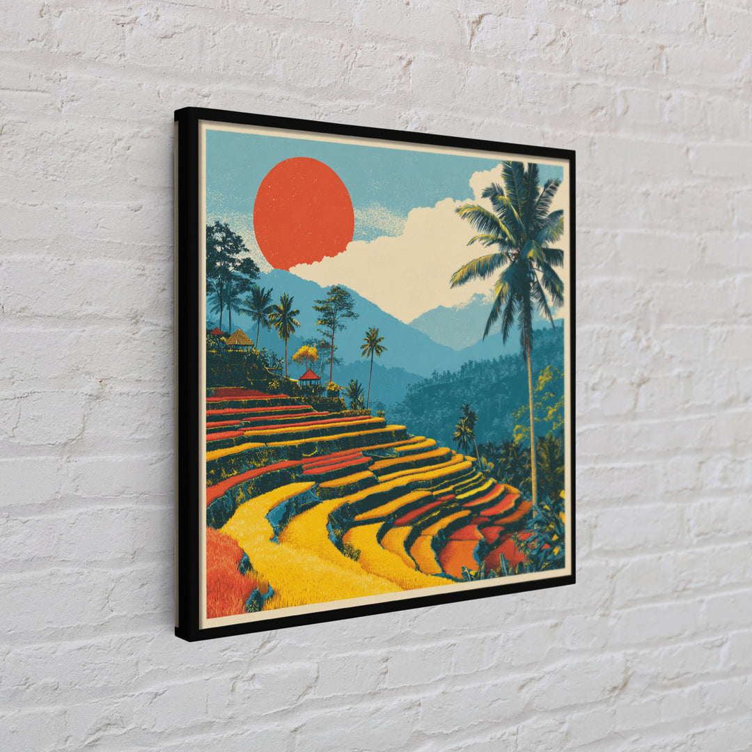 Bali Rice Terraces and Jungle Palms Framed Canvas Print, Travel Poster(2), Retro Poster, Living Room Decor, Fine Art, Voyage, TPO-1x1-61