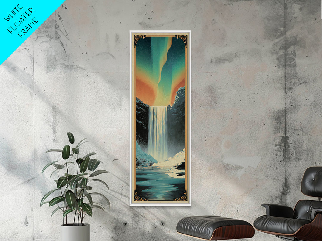 Iceland Waterfall and Northern Lights Canvas Print, Travel Poster(2), Digital Download Art, Living Room Decor, Fine Art, Voyage, TPO-1x3-26