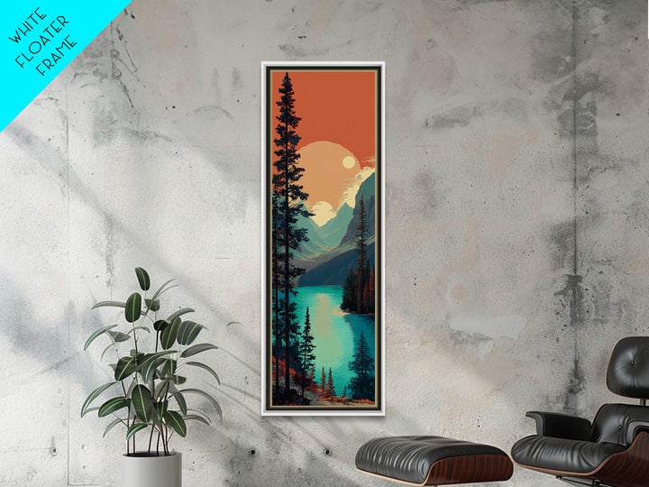 Banff Lake with Turquoise Water Framed Canvas Print, Travel Poster(2), Art Print, Living Room Decor, Watercolor Art, Voyage, TPO-1x3-31
