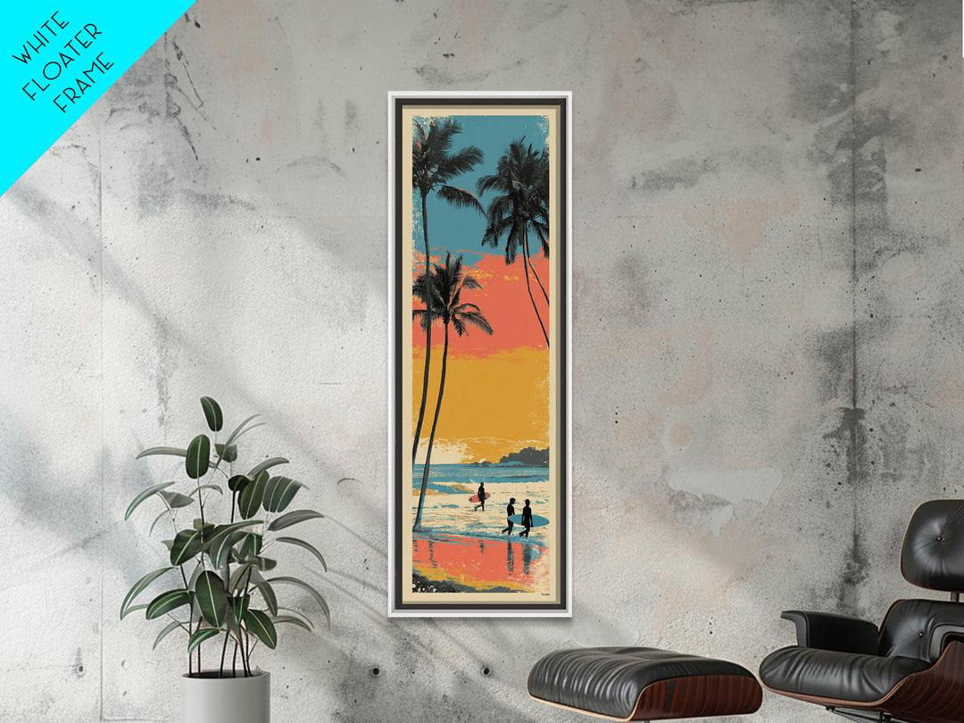 Hawaii Surf and Palm Tree Poster Framed Canvas Print, Travel Poster(2), Boho Decor, Living Room Decor, Fine Art, Voyage, TPO-1x3-45