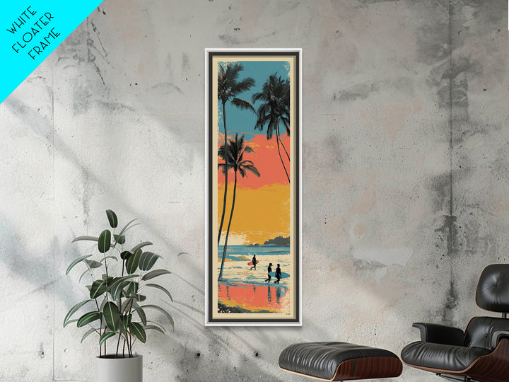 Hawaii Surf and Palm Tree Poster Framed Canvas Print, Travel Poster(2), Boho Decor, Living Room Decor, Fine Art, Voyage, TPO-1x3-45