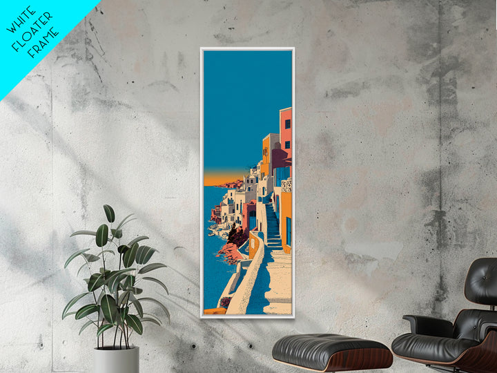 Santorini White Buildings and Cobalt Water Framed Canvas Print, Travel Poster(2), Digital Print, Living Room Decor, Voyage, TPO-1x3-64