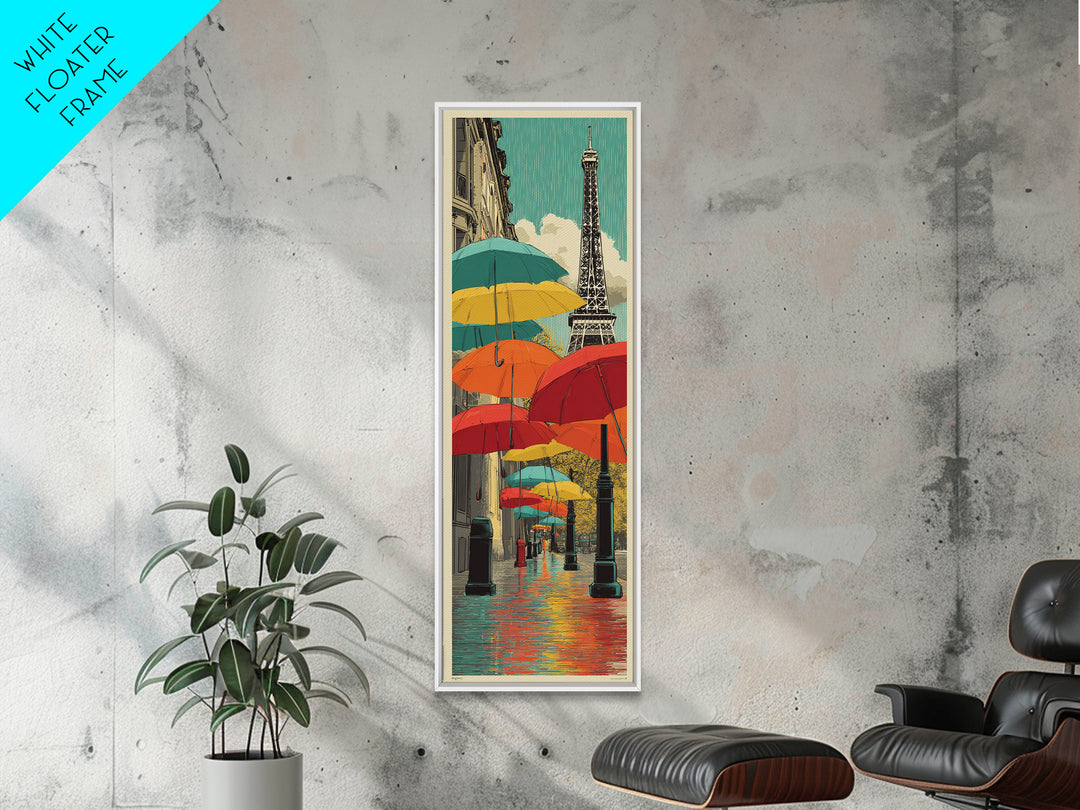 London Rainy Street Umbrella Graphic Framed Canvas Print, Travel Poster(2), Landscape Prints, Living Room Decor, Voyage, TPO-1x3-70