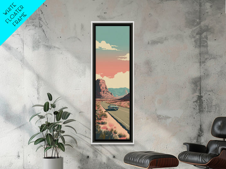 Route 66 Desert Road Framed Canvas Print, Travel Poster(2), Landscape Art, Living Room Decor, Oil Painting, Voyage, TPO-1x3-75