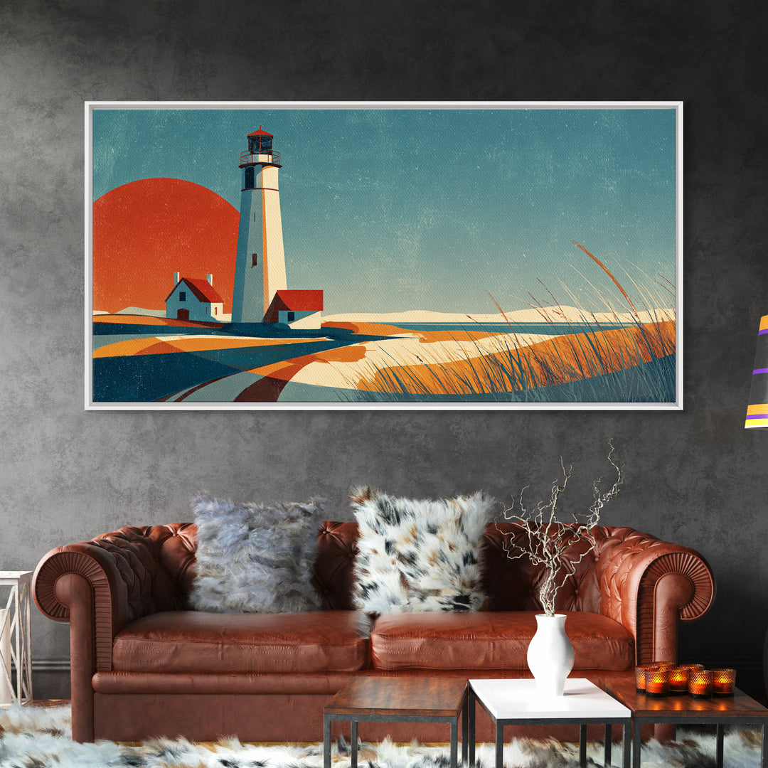 Cape Cod Lighthouse Summer Poster Framed Canvas Print, Travel Poster(2), Modern Decor, Living Room Decor, Fine Art, Voyage, TPO-2x1-14