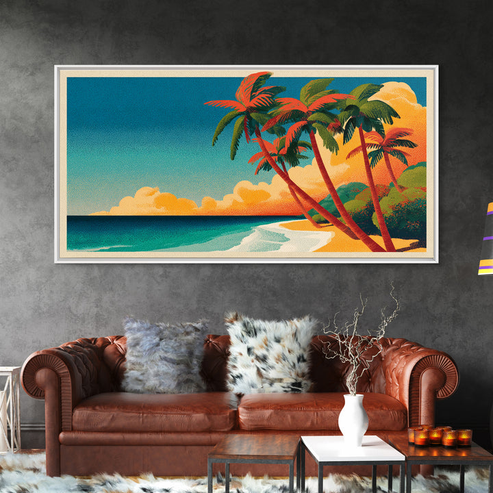 Tropical Island Lagoon Poster Framed Canvas Print, Travel Poster(2), Fine Art Print, Living Room Decor, Fine Art, Voyage, TPO-2x1-20