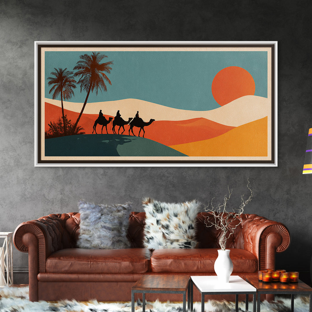 Moroccan Desert Caravan Travel Poster Framed Canvas Print, Travel Poster(2), Modern Decor, Living Room Decor, Fine Art, Voyage, TPO-2x1-27