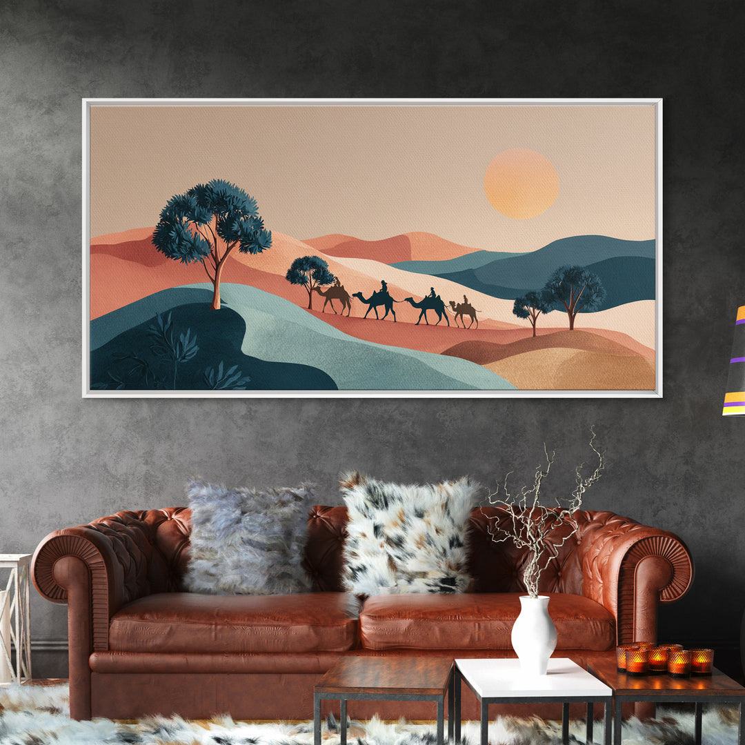 Moroccan Desert Caravan Travel Poster Framed Canvas Print, Travel Poster(2), Printable Art, Living Room Decor, Oil Painting, TPO-2x1-3
