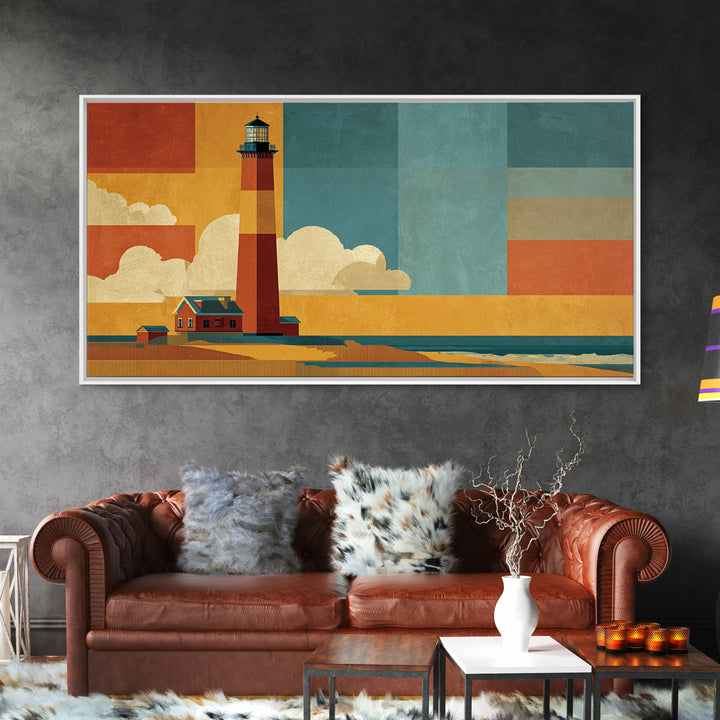 Cape Cod Lighthouse Summer Poster Framed Canvas Print, Travel Poster(2), Modern Decor, Living Room Decor, Fine Art, Voyage, TPO-2x1-38