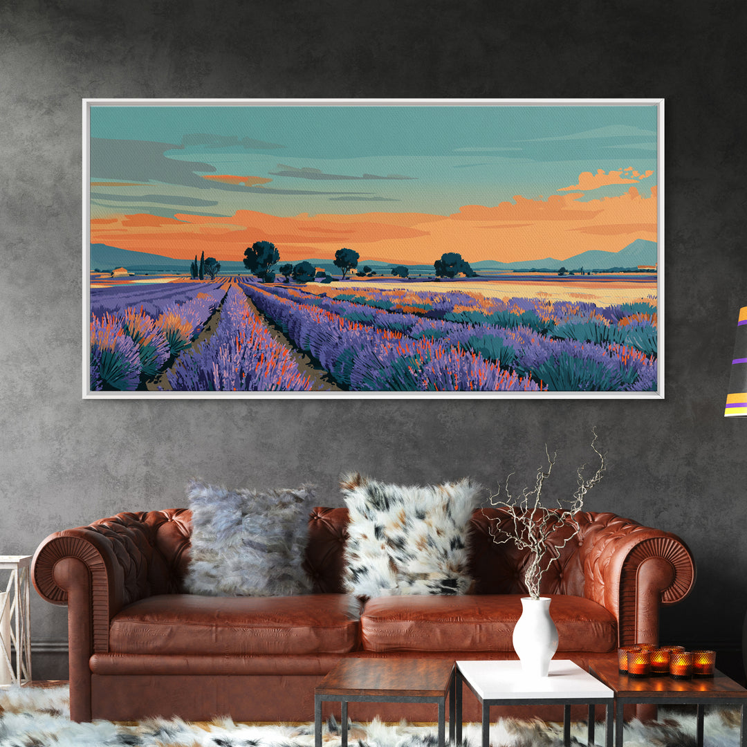 Provence Lavender Field Poster Framed Canvas Print, Travel Poster(2), Art Print, Living Room Decor, Fine Art, Voyage, TPO-2x1-43