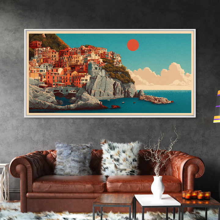 Cinque Terre Colorful Cliff Village Poster Canvas Print, Travel Poster(2), Digital Wall Art, Living Room Decor, Voyage, TPO-2x1-64