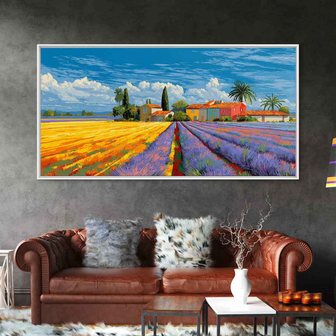 Provence Lavender Field Poster Framed Canvas Print, Travel Poster(2), Landscape Prints, Living Room Decor, Fine Art, Voyage, TPO-2x1-67