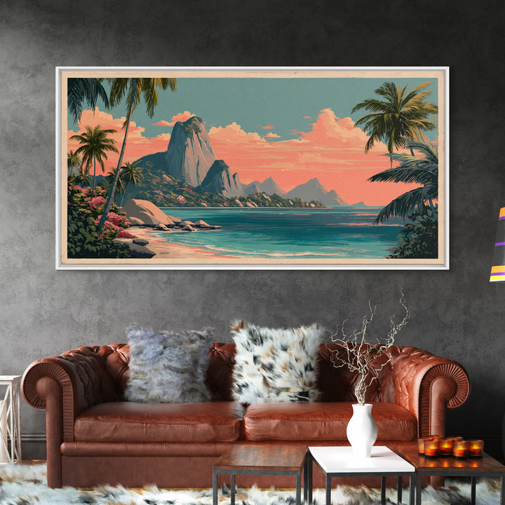Tropical Island Lagoon Poster Canvas Print, Travel Poster(2), Travel Gift, Living Room Decor, Voyage, Colorful Wall Art, TPO-2x1-68