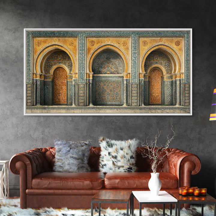 Marrakesh Arch and Tile Pattern Poster Framed Canvas Print, Travel Poster(2), Digital Print, Living Room Decor, Voyage, TPO-2x1-85