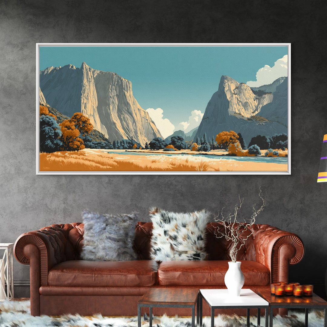 Yosemite Valley Graphic Framed Canvas Print, Travel Poster(2), Digital Poster, Living Room Decor, Oil Painting, Voyage, TPO-2x1-95