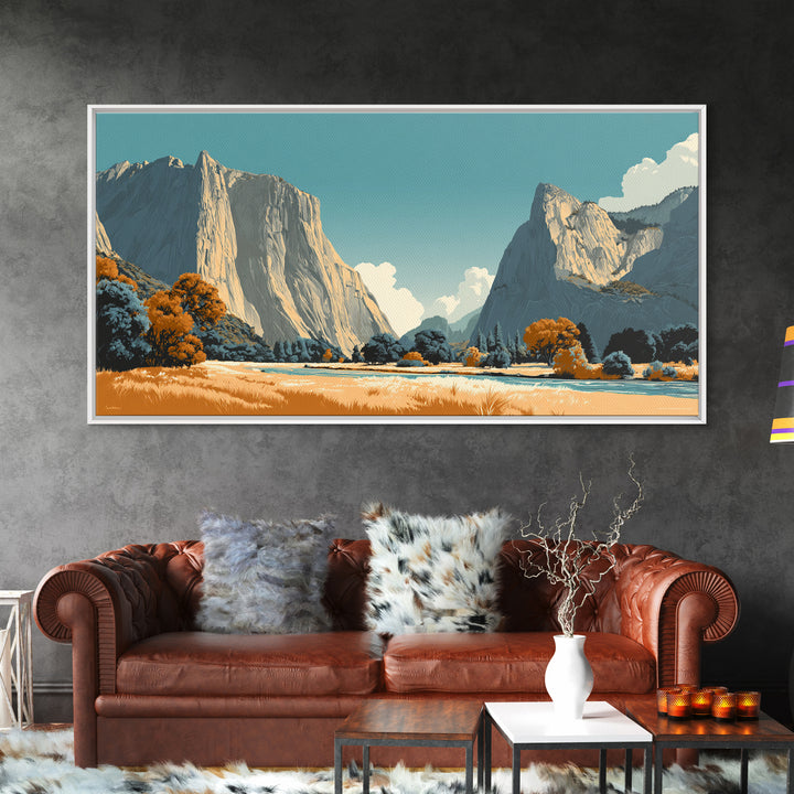 Yosemite Valley Graphic Framed Canvas Print, Travel Poster(2), Digital Poster, Living Room Decor, Oil Painting, Voyage, TPO-2x1-95