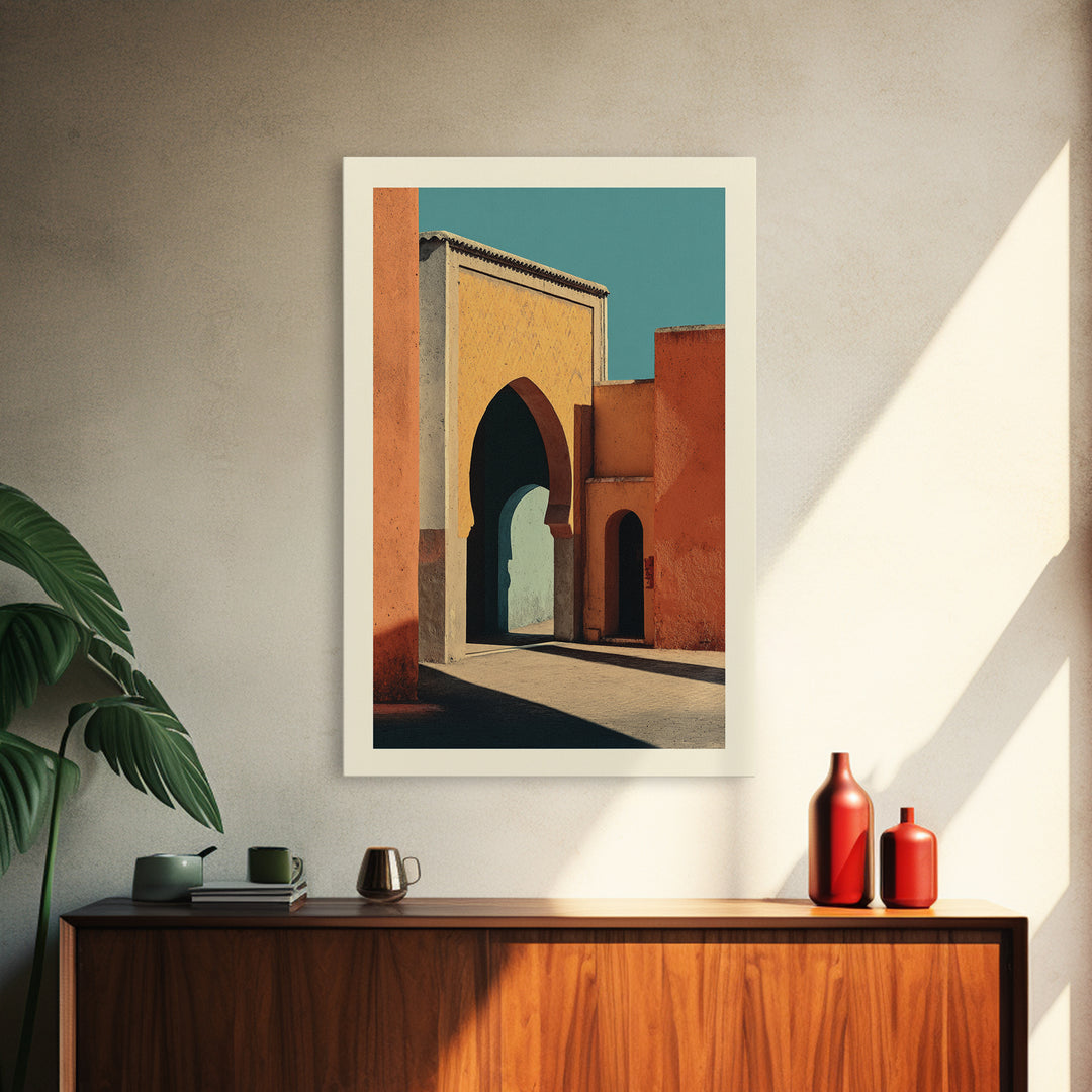 Marrakesh Arch and Tile Pattern Poster Framed Canvas Print, Travel Poster(2), Wall Art, Living Room Decor, Fine Art, Voyage, TPO-2x3-1