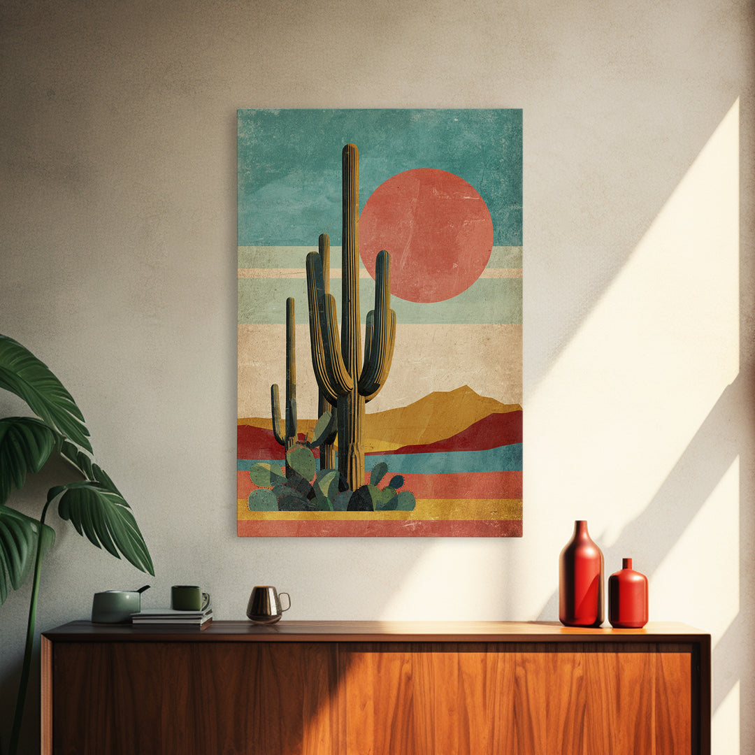 Mexico Cactus and Sun Travel Poster Canvas Print, Travel Poster(2), Home Decor, Living Room Decor, Voyage, Coastal Wall Art, TPO-2x3-29