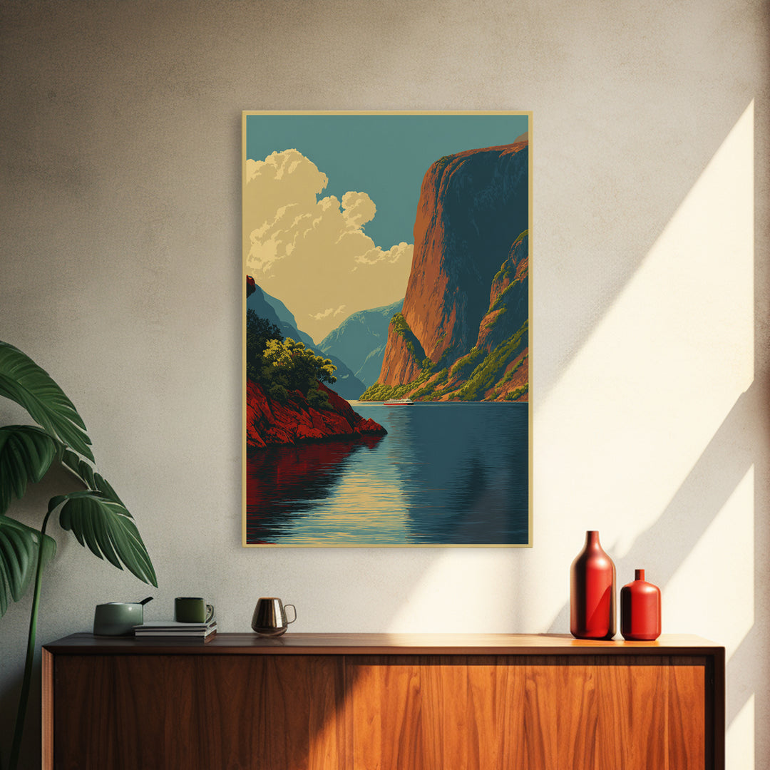 Norway Fjord Cruise Poster Framed Canvas Print, Travel Poster(2), Boho Decor, Living Room Decor, Fine Art, Voyage, Art Print, TPO-2x3-30