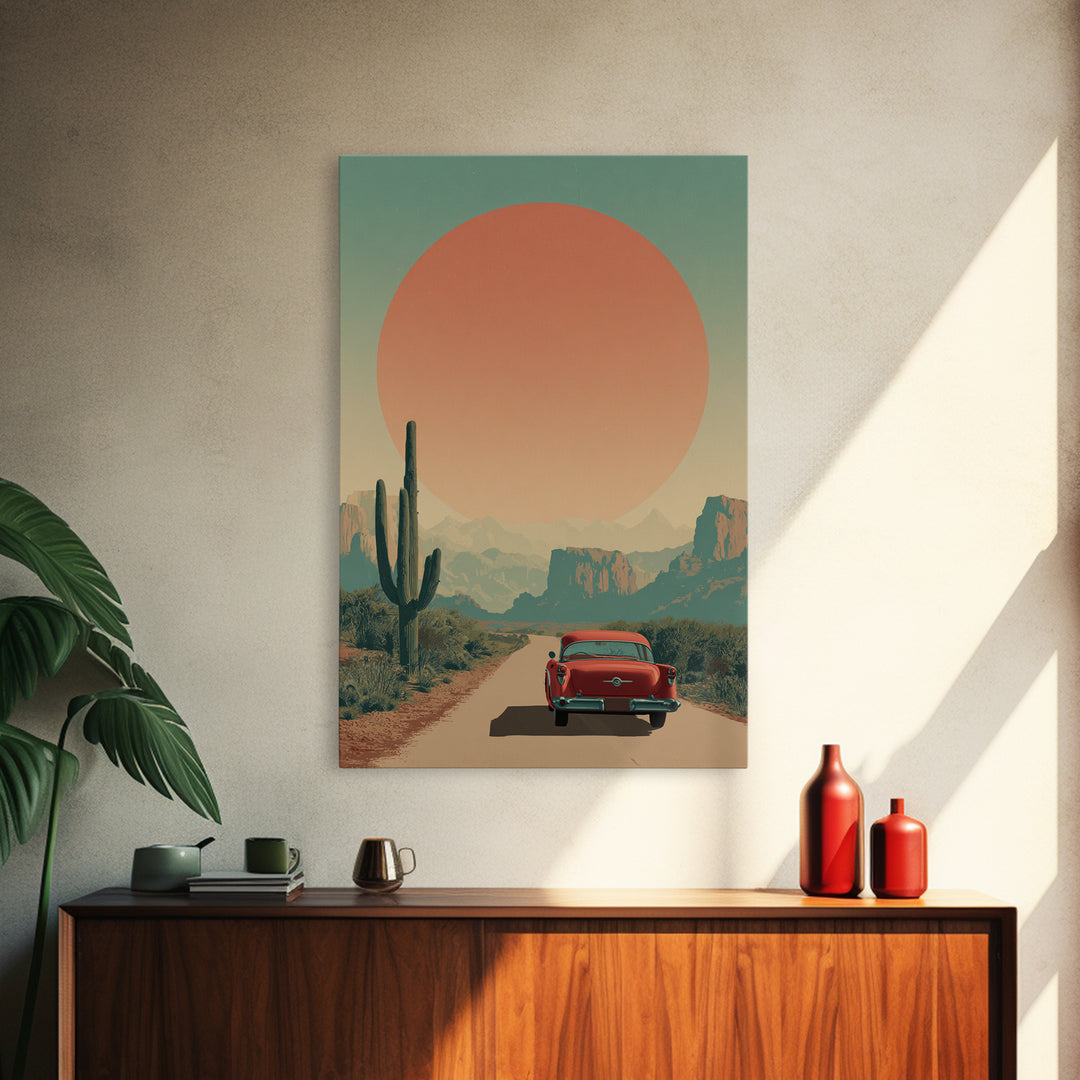 Route 66 Desert Road Framed Canvas Print, Travel Poster(2), Wall Art, Living Room Decor, Fine Art, Voyage 447, Set of Wall Art, TPO-2x3-47