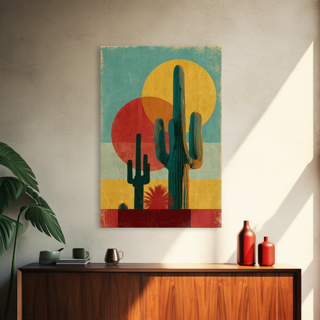 Mexico Cactus and Sun Travel Poster Canvas Print, Travel Poster(2), Home Decor, Living Room Decor, Voyage, Coastal Wall Art, TPO-2x3-5