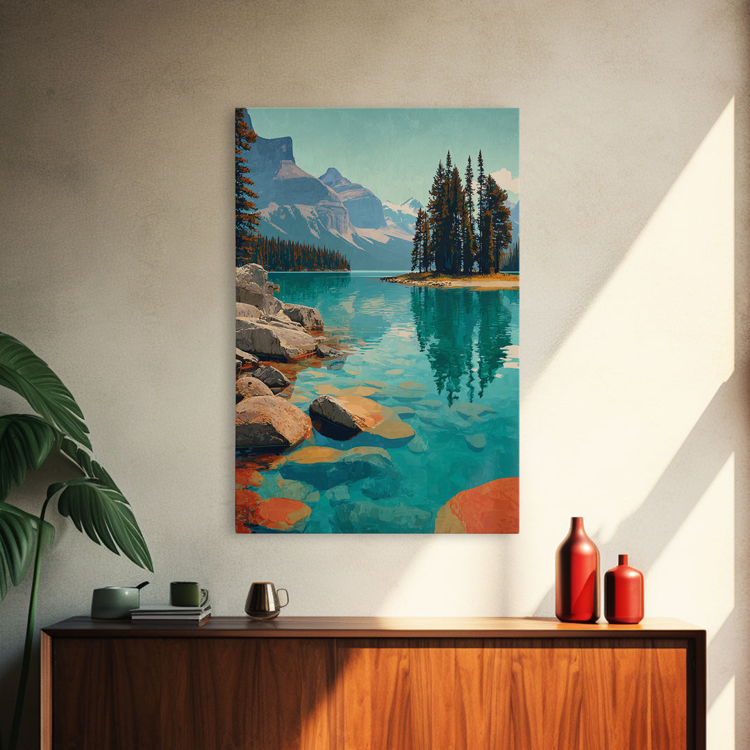 Banff Lake with Turquoise Water Framed Canvas Print, Travel Poster(2), Room Decor, Living Room Decor, Fine Art, Voyage, TPO-2x3-51