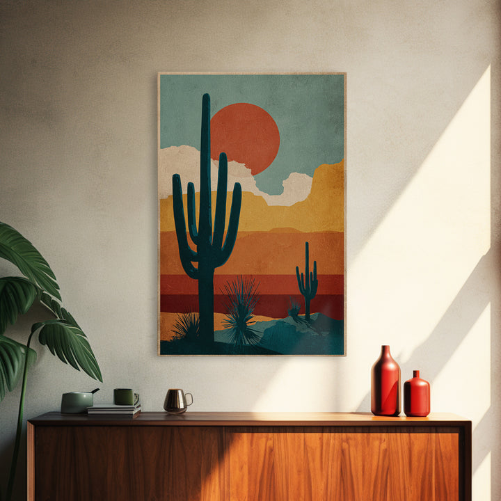 Mexico Cactus and Sun Travel Poster Framed Canvas Print, Travel Poster(2), Digital Wall Art, Living Room Decor, Voyage, TPO-2x3-53