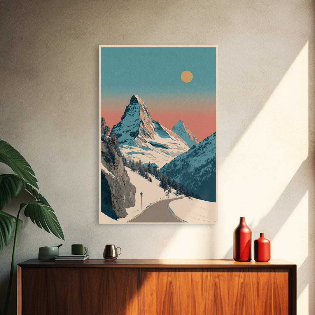 Swiss Alps Ski Poster Framed Canvas Print, Travel Poster(2), Room Decor, Living Room Decor, Fine Art, Voyage, Travel Gift, TPO-2x3-64
